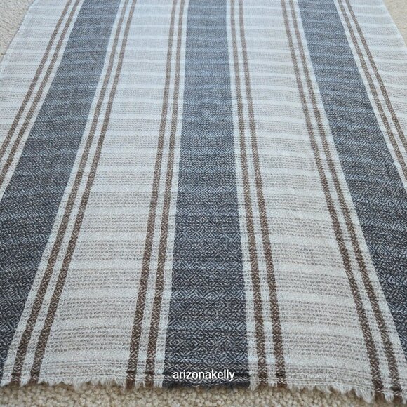 Cashmere Woven Scarf Stripes Brown Grey Nepal - Picture 5 of 11